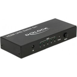 5 портов HDMI суич Delock 4K@60Hz, Дистанционно, Черен