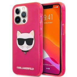 Заден твърд гръб Karl Lagerfeld KLHCP13LCHTRP Glitter Choupette Fluo за iPhone 13 Pro, Розов