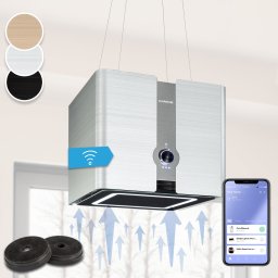 Klarstein Futurelight Smart, Островен абсорбатор, Рециркулация, 413m³/h, LED, неръждаема стомана (CGCH6-Futurelight-SL)