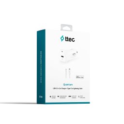 Зарядно за кола ttec Quantum PD 20W In-Car Charger + Type-C / Lightning Cable, Mfi - Бяло