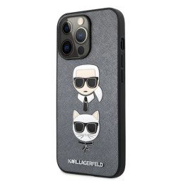 Гръб Karl Lagerfeld PU Saffiano Karl and Choupette Heads Case за iPhone 13 Prp - Сребрист