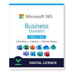 Microsoft 365 Business Standard 1 Year | 1 User (5 PCs/Macs-5 Tablets-5 Mobile devices) - Digital Licence