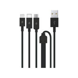 Кабел ttec Trio Charge / Data Mini Cable , Type-C , Lightning , Micro USB , 120cm - Черен