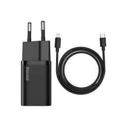 Зарядно устройство Baseus Super Si 1C 20W с кабел USB-C към Lightning, Black
