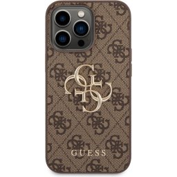 Гръб Guess PU 4G Metal Logo Case за iPhone 14 Pro - Кафяв