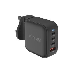 Зарядно ProMate, GANPORT4-100PD,100W Power Delivery GaNFast™ Charger with Quick Charge 3.0 • 100W Power Delivery • Qualcomm Quick Charge 3.0 • 4 Devices Simultaneous Charging, Черен