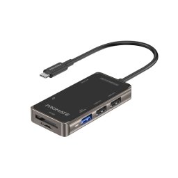 Хъб ProMate Primehub Lite, 7-in-1 USB-C Hub • 4K HDMI Full HD Port • Dual USB 2.0 Ports • USB 3.0 5Gbps Port • SD/TF Card Slots, Черен