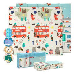 Babify детска подложка за игра, 1 см дебела, сгъваема, нехлъзгаща се, eкстра голяма, двустранна, водоустойчива, преносима, двустранна, за малки деца и бебета (180 x 200 x 1,0 см), многоцветна (R7-UVZ3-P1UX)
