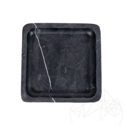 Декоративен квадратен поднос от мрамор Неро, 15 x 15 x 2.5 см