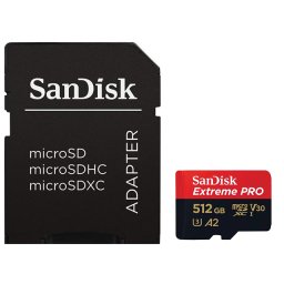 SanDisk Extreme PRO microSDXC 512GB+ SD Adapter 140MB/s A2 C10 V30 UHS-I U3