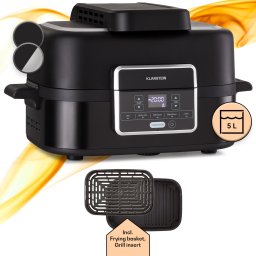 Klarstein Combo Air, грил-термален фритюрник, 5 програми, 1500 W, 4,5 л кошница за грил, 2,5 л кош за пържене (TK3G-ComboAirBlack)