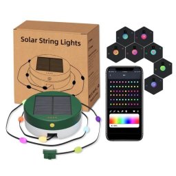 Bluetooth Портативни Соларни RGB Светлини с Power Bank 2 в 1 - 5м