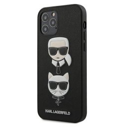 Предпазен калъф кейс KARL LAGERFELD за iPhone 12/12 Pro Max Saffiano Ikonik Karl & Choupette Head, черен