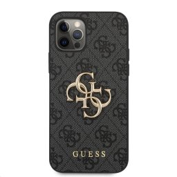 Гръб Guess PU 4G Metal Logo Case за iPhone 12/12 Pro - Сив