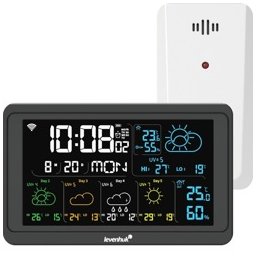 Електронна метеостанция Levenhuk Wezzer Plus LP80, включен 1 бр. външен датчик, цветен екран, часовник, календар, будилник, термометър, влагомер, черна