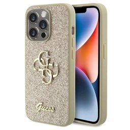 Гръб Guess PU Fixed Glitter 4G Metal Logo Case за iPhone 15 Pro - Златист