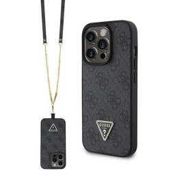 Гръб Guess PU 4G Strass Triangle Metal Logo Case / Crossbody Strap за i iPhone 15 Pro - Черен