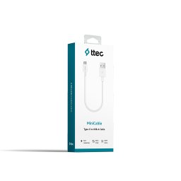 Кабел ttec Mini cable 30cm Type-C USB Charge / Data, White