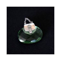 Pingente de Prata 925 Bolsa com Pedra Natural Peridoto com 4 Pedras de Zirconia