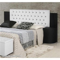 CABECEIRA DE CASAL PARA CAMA BOX PADRÃO EM CORINO BRANCO/PRETO