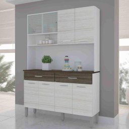 Armário de Cozinha Modulada 351cm Porta de Vidro 7 Peças Perfect H02  Duna/Cristal - Mpozenato