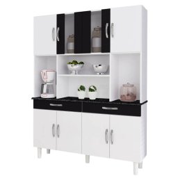 ARMARIO DE COZINHA NORWAY 8 PORTAS 2 GAVETAS BRANCO/PRETO