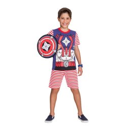 Pijama Fantasia Masculino Curto Veggi Capitão América com Escudo de Porta Pijama