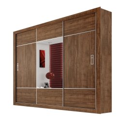 GUARDA-ROUPA CASAL C/ ESPELHO 3 PORTAS 4 GAVETAS DE CORRER LOTSE CARIOCA MOVEIS