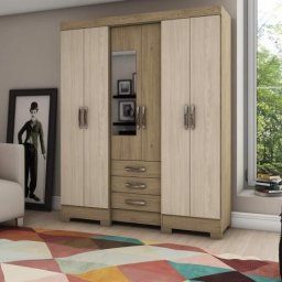 GUARDA-ROUPA CASAL C/ ESPELHO 6 PORTAS 3 GAVETAS BRIZ ALTO BRILHO UV