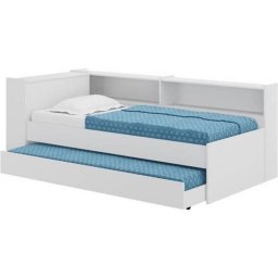 CAMA COM BAU E PRATELEIRA LATERAL + CAMA AUXILIAR - BRANCA