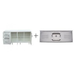 KIT ARMARIO DE PIA BALCAO 1.60m + TAMPO DE PIA PIA INOX 1.60