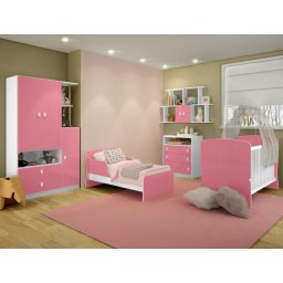 JOGO DE QUARTO INFANTIL COMPLETO C/ BERCO + CAMA + ROUPEIRO + COMODA + SUPORTE