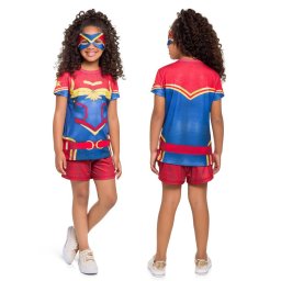 Pijama Fantasia Feminino Curto Veggi Mulher Maravilha com Máscara