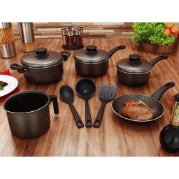 JOGO DE PANELAS TRAMONTINA 8 PEÇAS PRETO + FERVEDOR