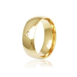 Aliança Folheada a Ouro Anatômica 7mm Lisa com Pedra de Zircônia