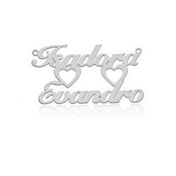 Gargantilha Manuscrito com Corrente Veneziana Prata 925 Com 2 Nomes Simples Personalizado e 2 Emblemas 45cm