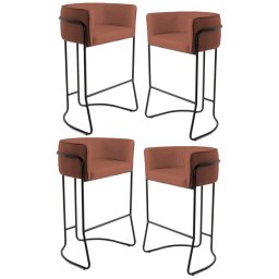 Kit 4 Banquetas Decorativas Base Aço Preto Betina Linho B-355 Laranja - Domi