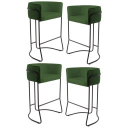 Kit 4 Banquetas Decorativas Base Aço Preto Betina B-89 Sintético Verde - Domi