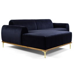 Sofá 230cm 4 Lugares com Chaise Esquerdo Pés Gold Molino C-287 Veludo Marinho - Domi