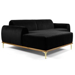 Sofá 230cm 4 Lugares com Chaise Esquerdo Pés Gold Molino C-300 Veludo Preto - Domi