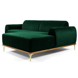 Sofá 245cm 4 Lugares com Chaise Direito Pés Gold Molino C-303 Veludo Verde Musgo - Domi