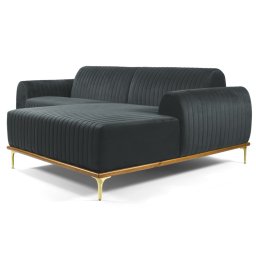 Sofá 245cm 4 Lugares com Chaise Direito Pés Gold Molino C-317 Veludo Cinza - Domi
