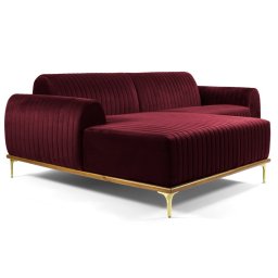 Sofá 245cm 4 Lugares com Chaise Esquerdo Pés Gold Molino C-278 Veludo Marsala - Domi