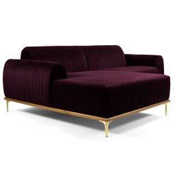 Sofá 245cm 4 Lugares com Chaise Esquerdo Pés Gold Molino C-292 Veludo Uva - Domi