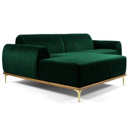 Sofá 245cm 4 Lugares com Chaise Esquerdo Pés Gold Molino C-303 Veludo Verde Musgo - Domi