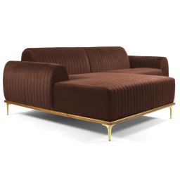 Sofá 255cm 4 Lugares com Chaise Esquerdo Pés Gold Molino C-276 Veludo Terra - Domi