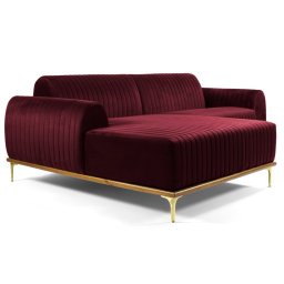 Sofá 255cm 4 Lugares com Chaise Esquerdo Pés Gold Molino C-278 Veludo Marsala - Domi
