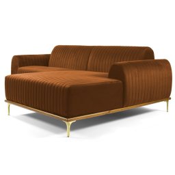 Sofá 265cm 4 Lugares com Chaise Direito Pés Gold Molino C-262 Veludo Telha - Domi