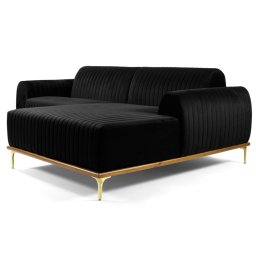 Sofá 265cm 4 Lugares com Chaise Direito Pés Gold Molino C-300 Veludo Preto - Domi