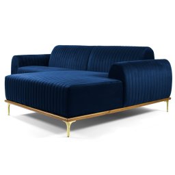 Sofá 265cm 4 Lugares com Chaise Direito Pés Gold Molino C-304 Veludo Azul Marinho - Domi